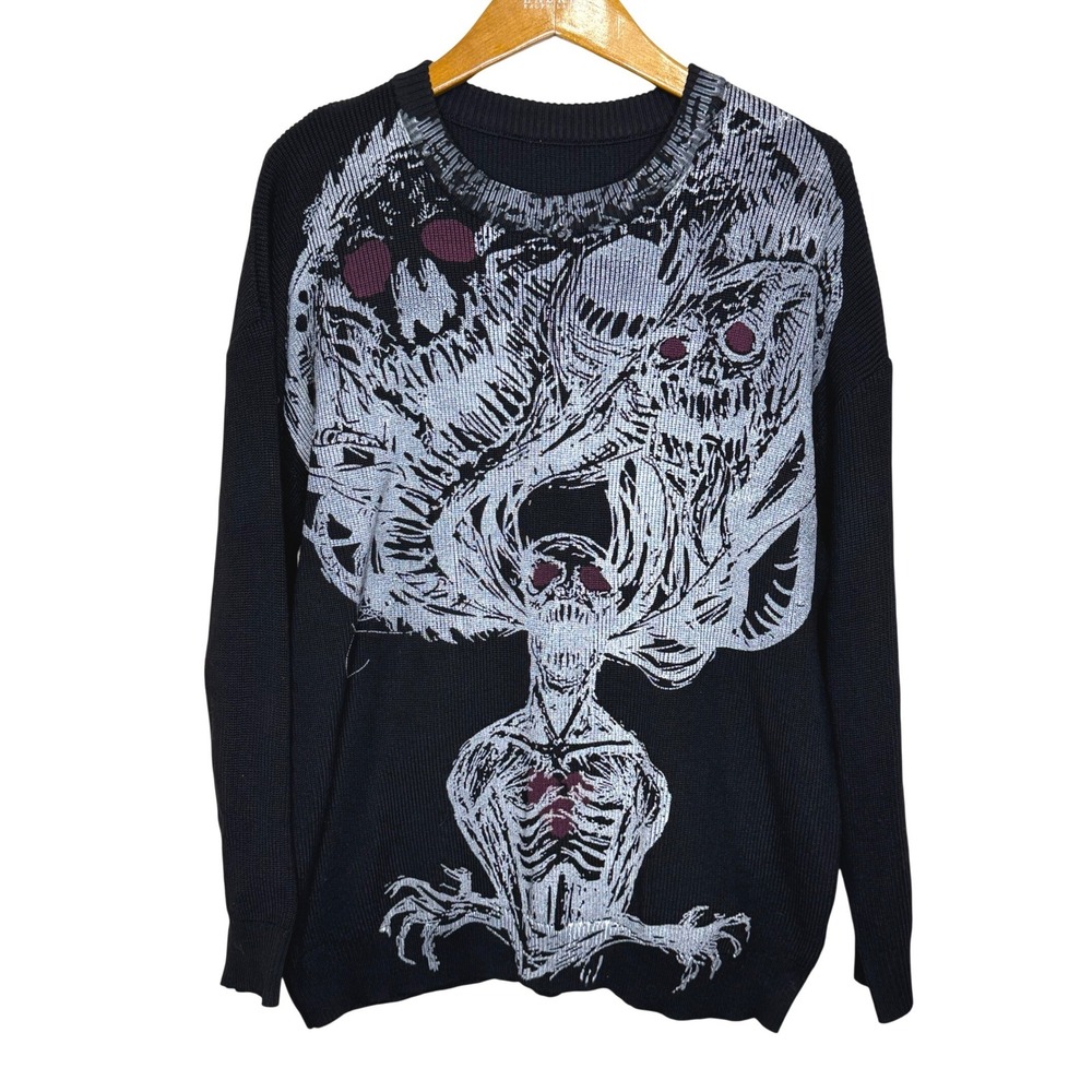 Gothic Horror Print Skull Sweater Black/White L/XL
